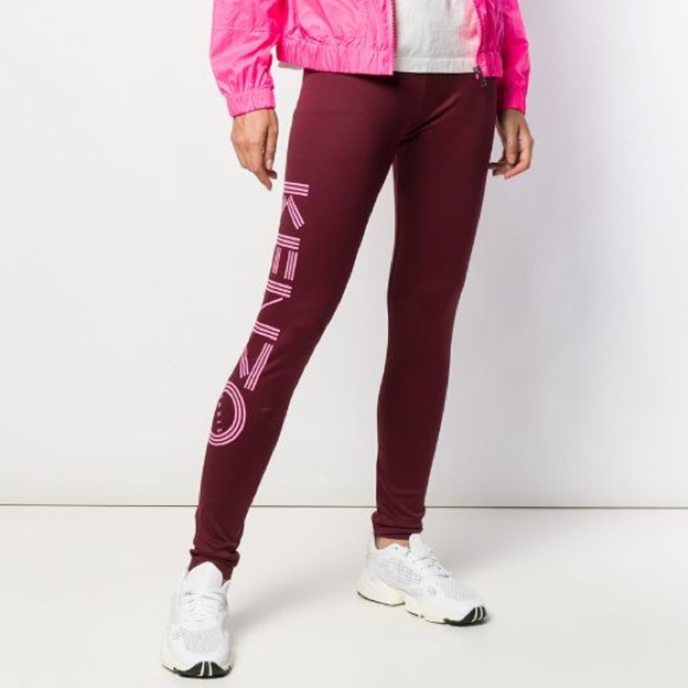 Kenzo logo printed spellout Bordeaux leggings size XS